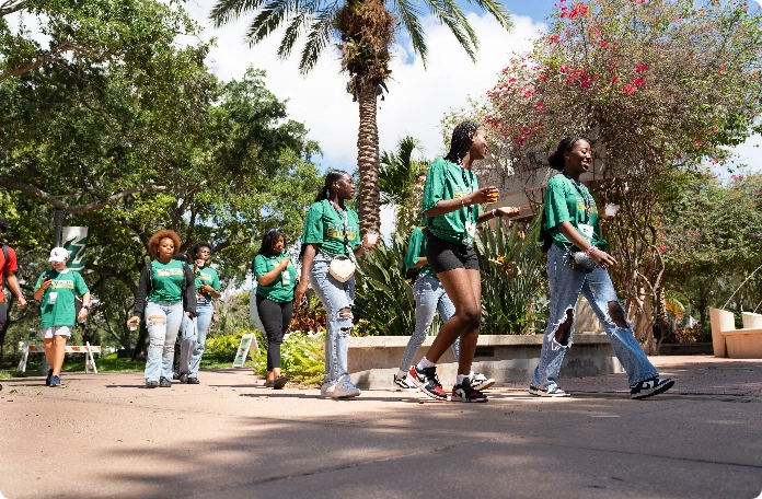 A group of students taking a tour at USF.